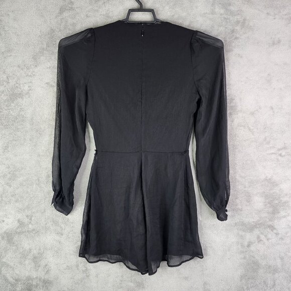 Women's Black Express Romper Long Sleeve Wrap V Neck 100% Polyester Size XS - Picture 9 of 14